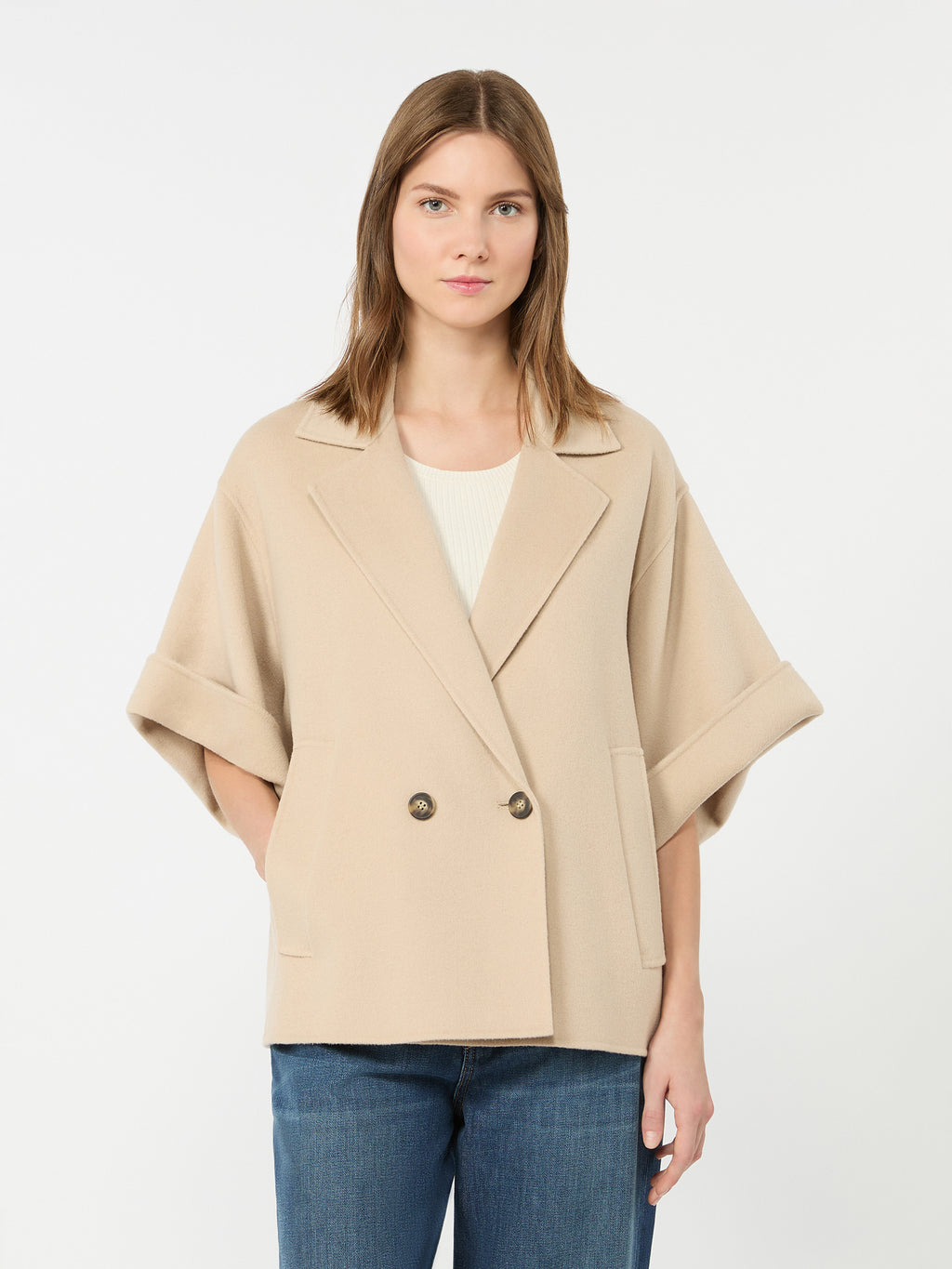 Short wool broadcloth coat - SAND