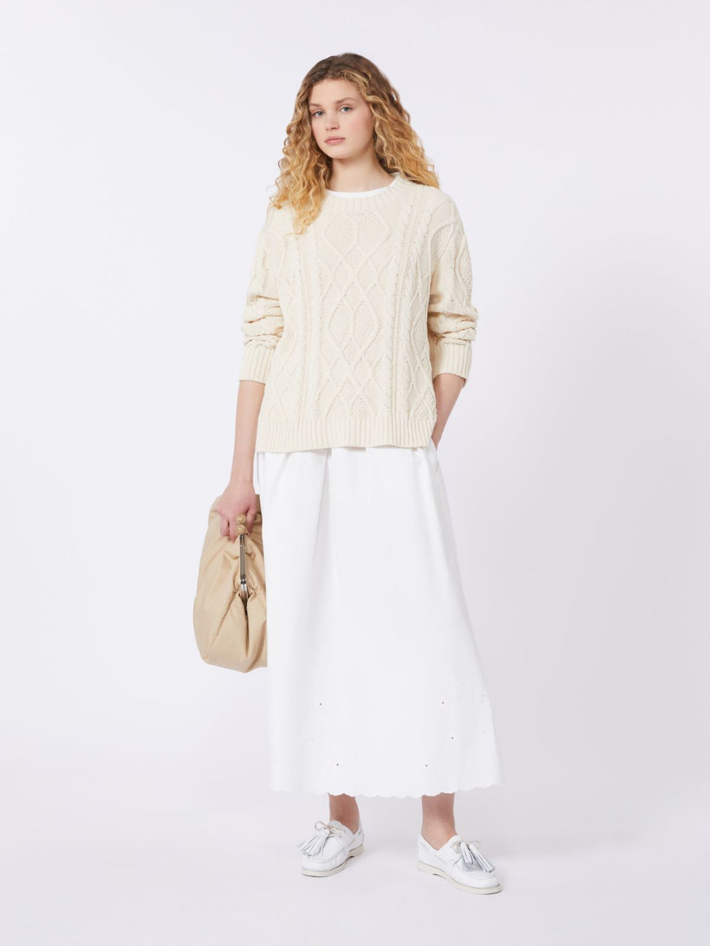 Cotton and linen canvas skirt - WHITE