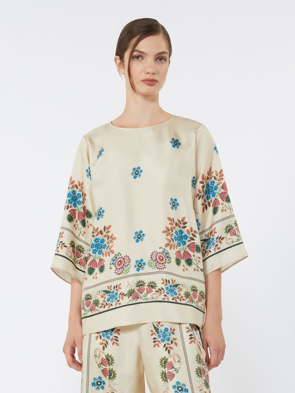 Printed silk twill blouse