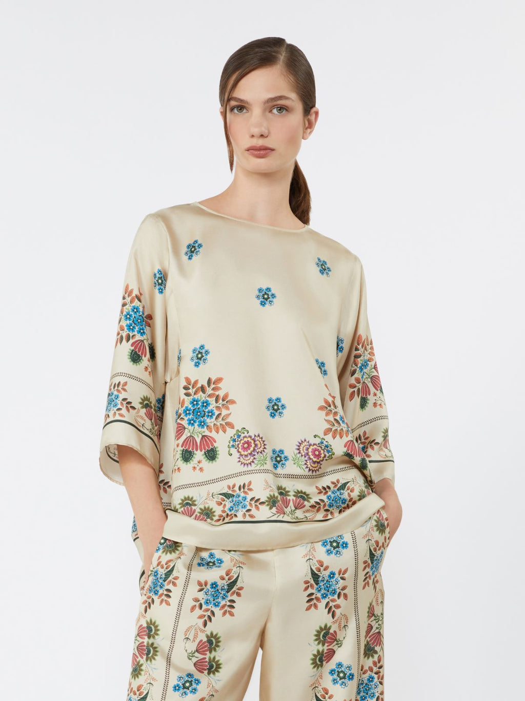 Printed silk twill blouse