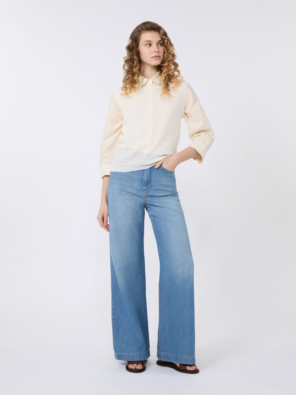Striped linen canvas shirt - LIGHT YELLOW