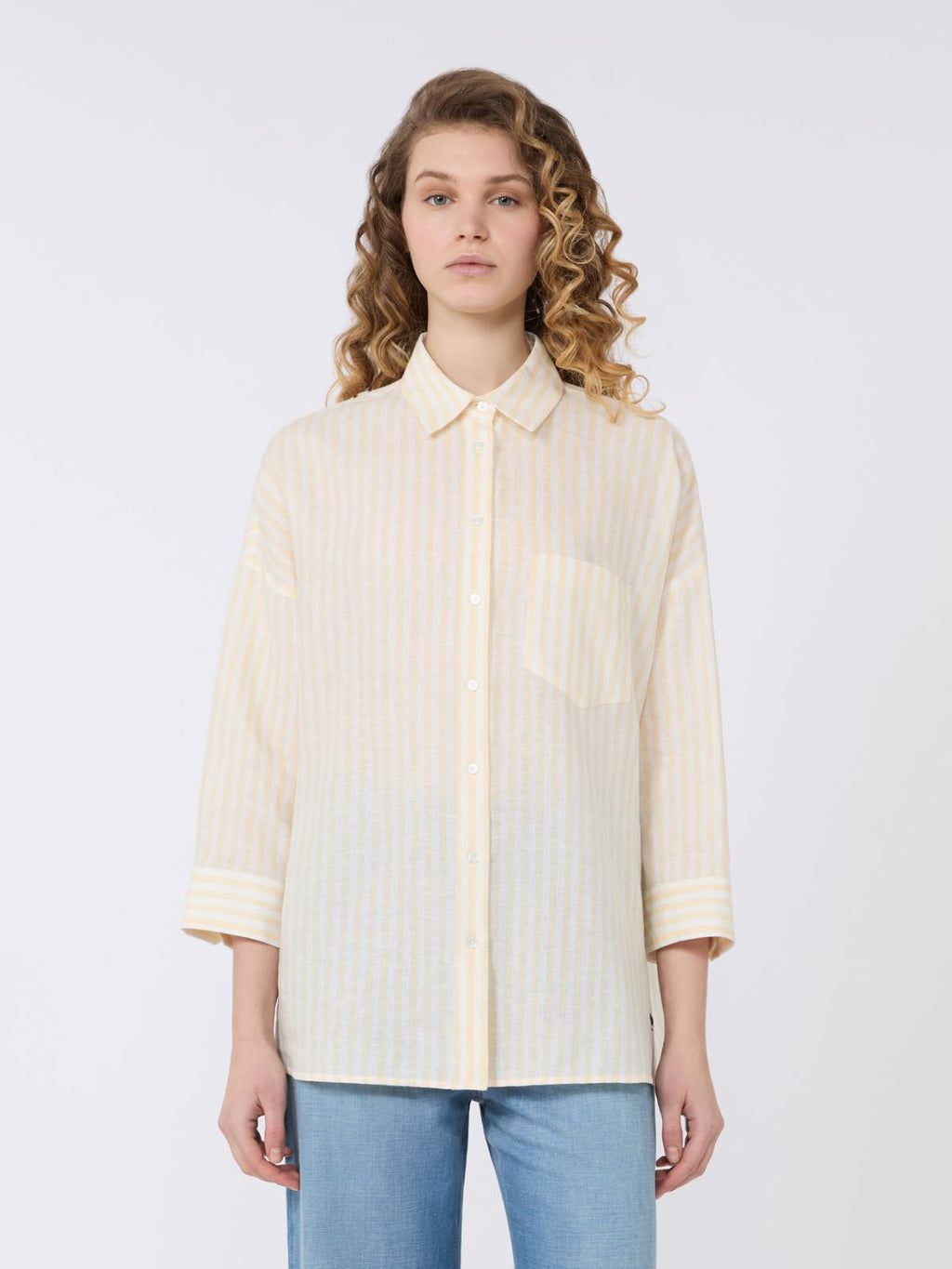 Striped linen canvas shirt - LIGHT YELLOW
