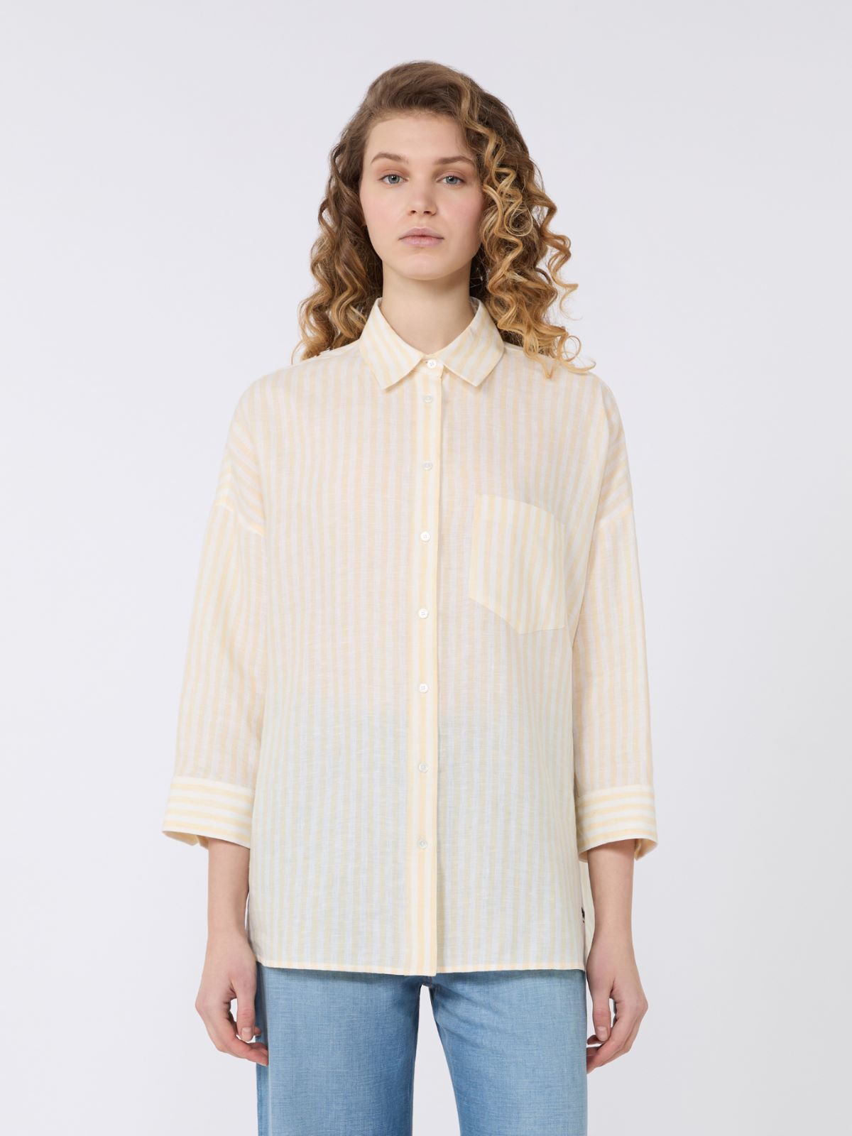 Striped linen canvas shirt - LIGHT YELLOW