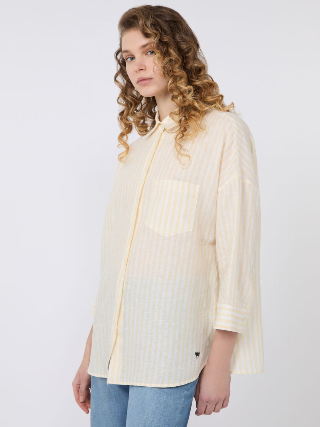 Striped linen canvas shirt - LIGHT YELLOW
