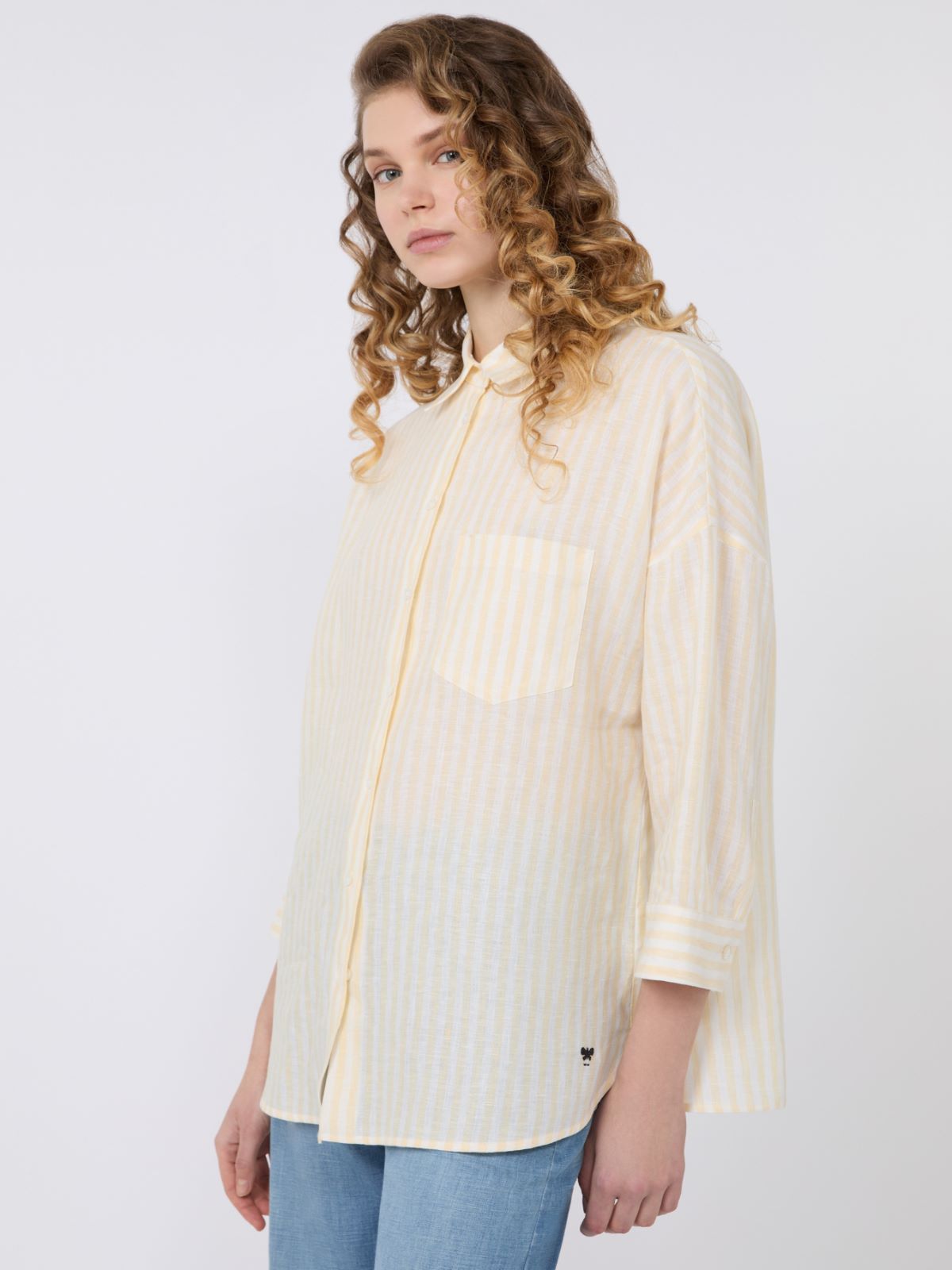 Striped linen canvas shirt - LIGHT YELLOW