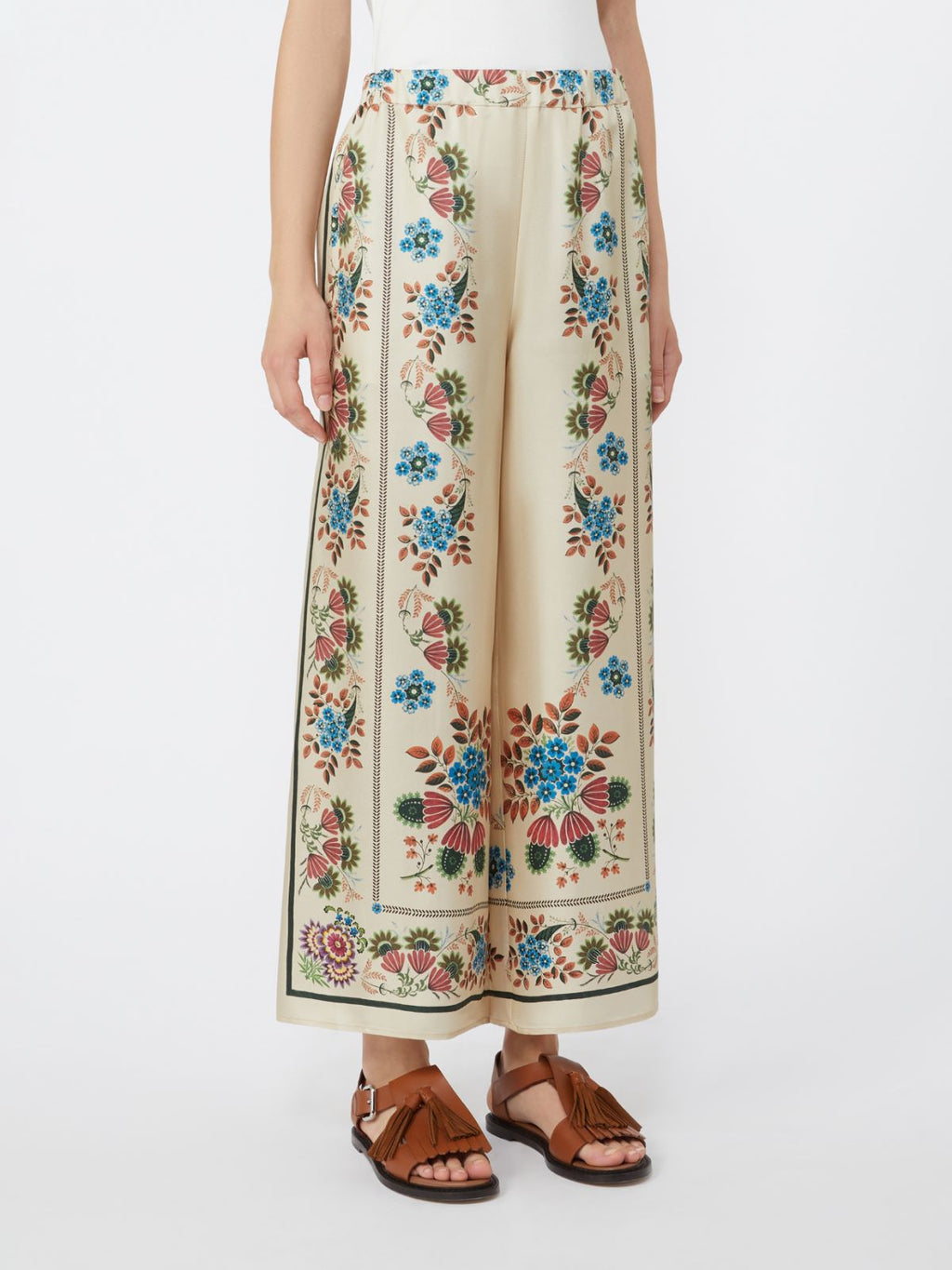 Printed silk twill trousers