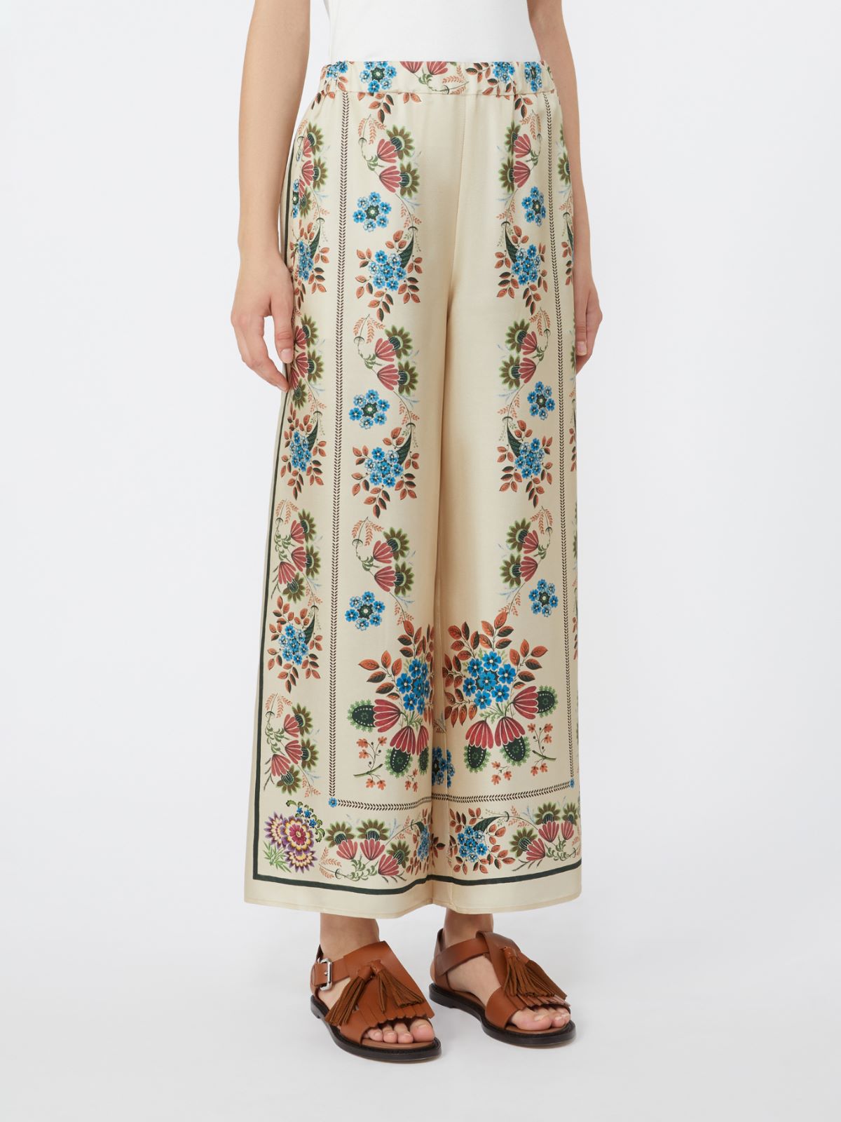 Printed silk twill trousers