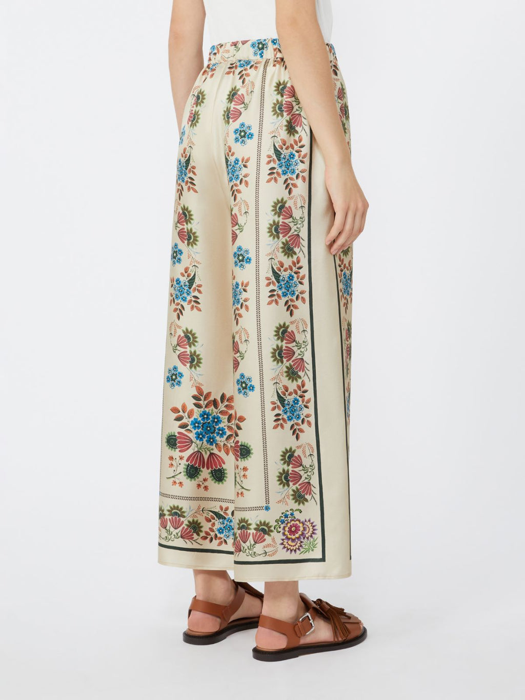 Printed silk twill trousers