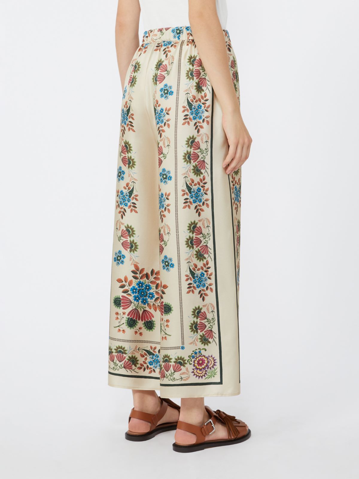 Printed silk twill trousers