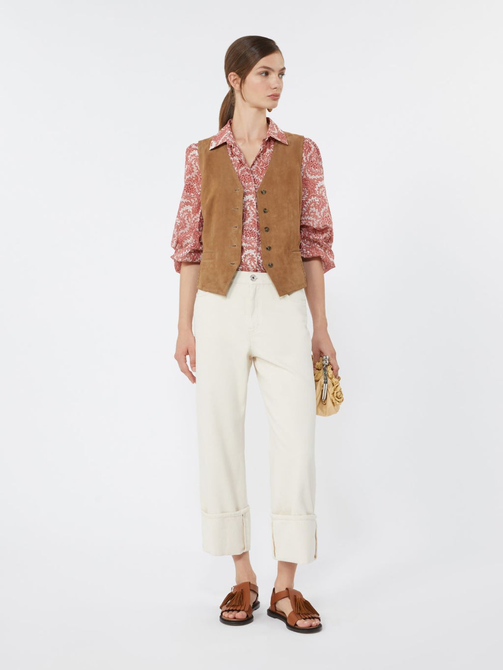 Cotton bull trousers with turn-ups - ECRU