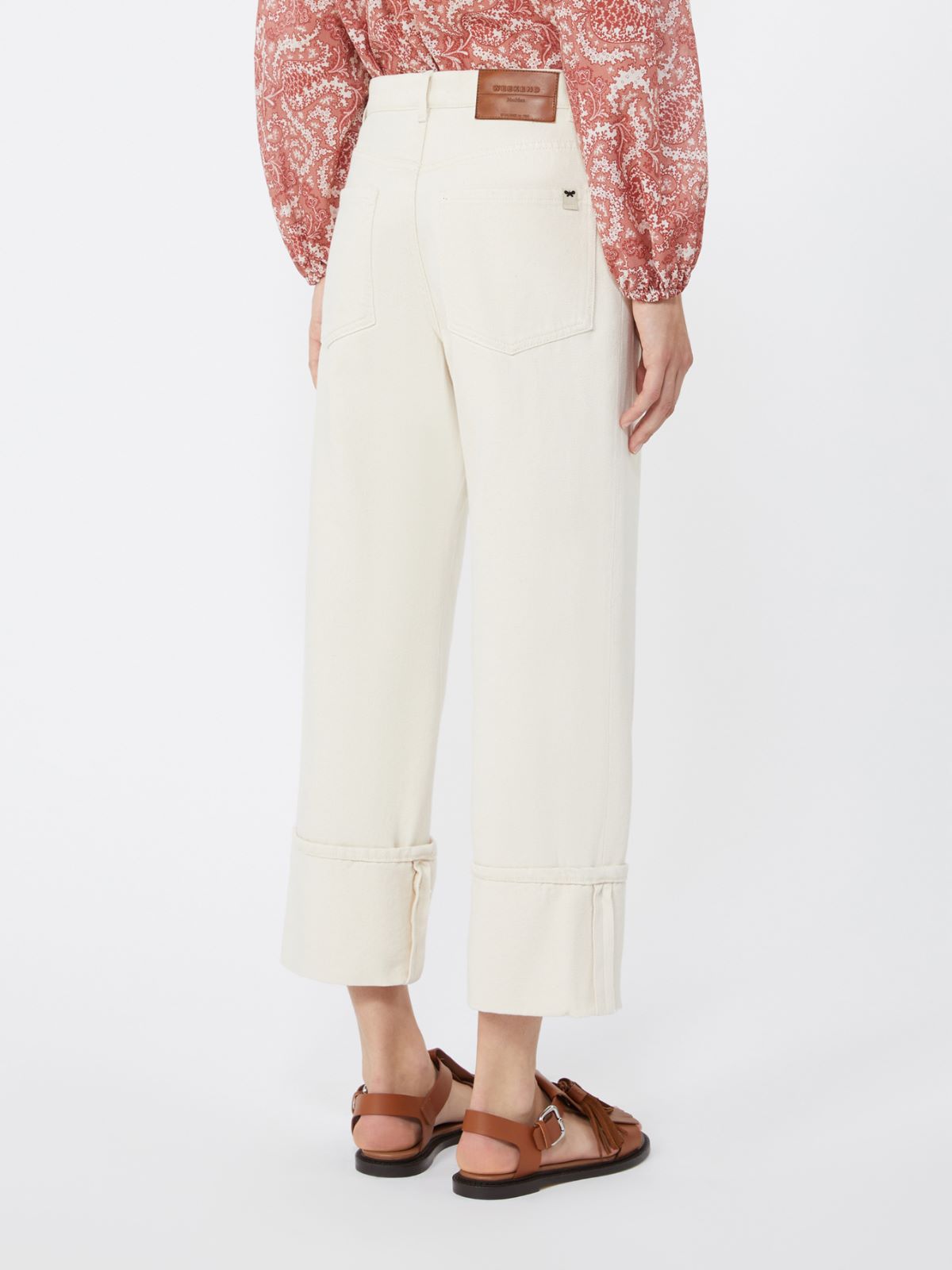 Cotton bull trousers with turn-ups - ECRU