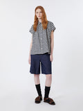 Cotton and linen denim Bermuda shorts - NAVY