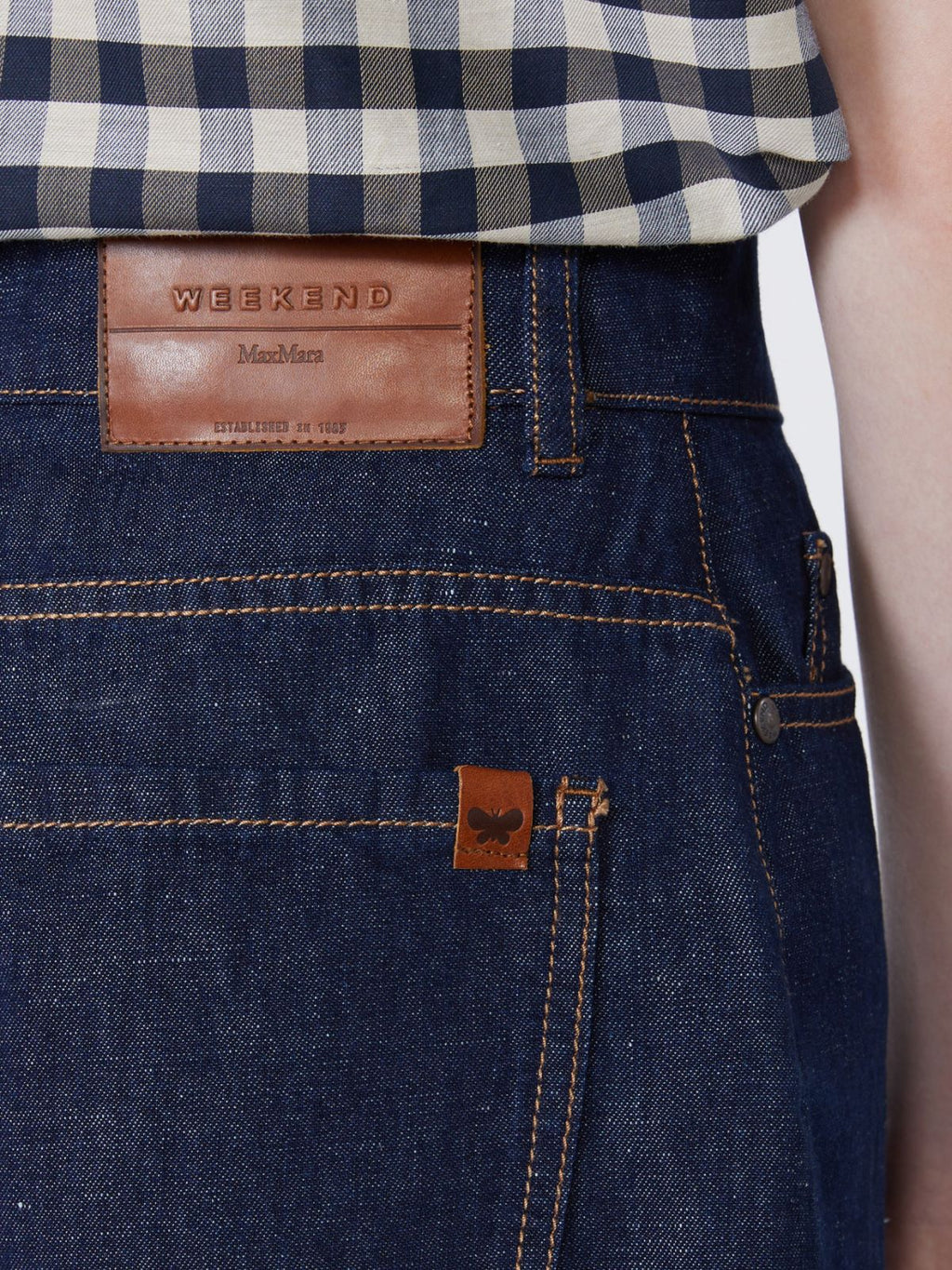 Cotton and linen denim Bermuda shorts - NAVY