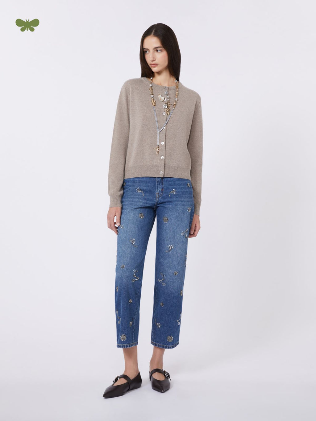 Embroidered denim jeans - NAVY