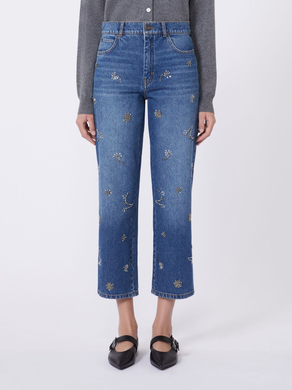 Embroidered denim jeans - NAVY