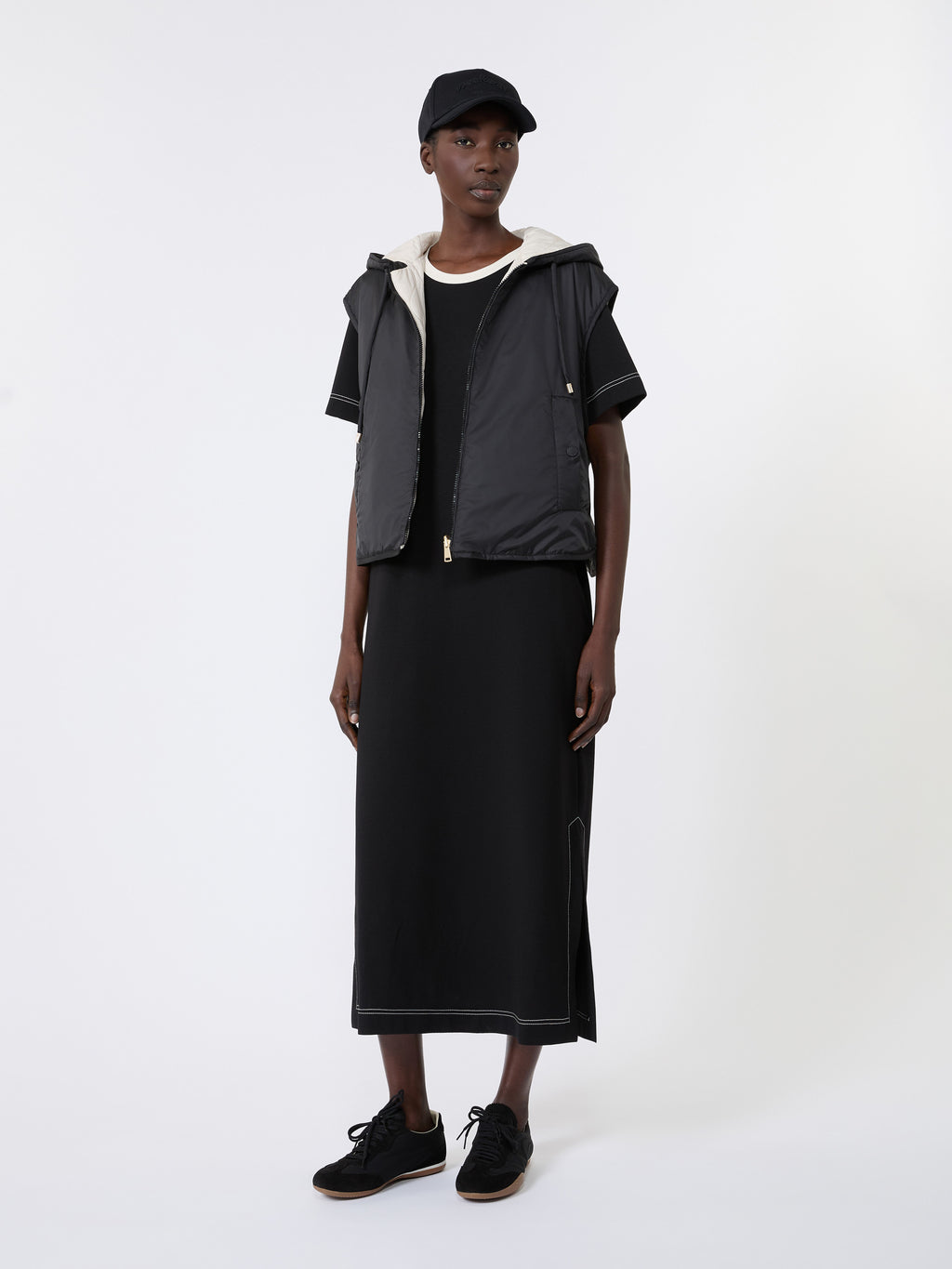 Reversible water-repellent canvas padded gilet - BLACK