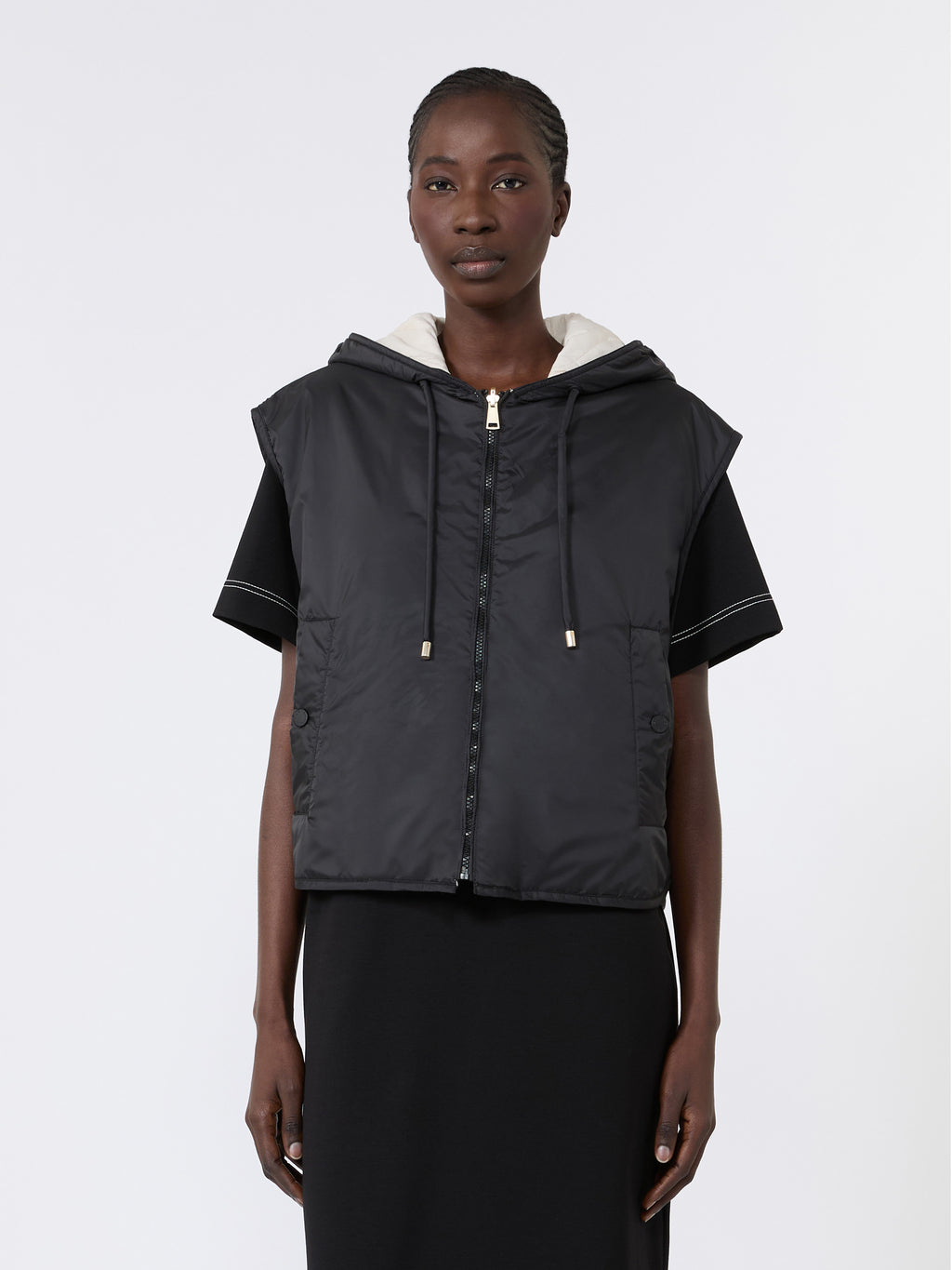 Reversible water-repellent canvas padded gilet - BLACK