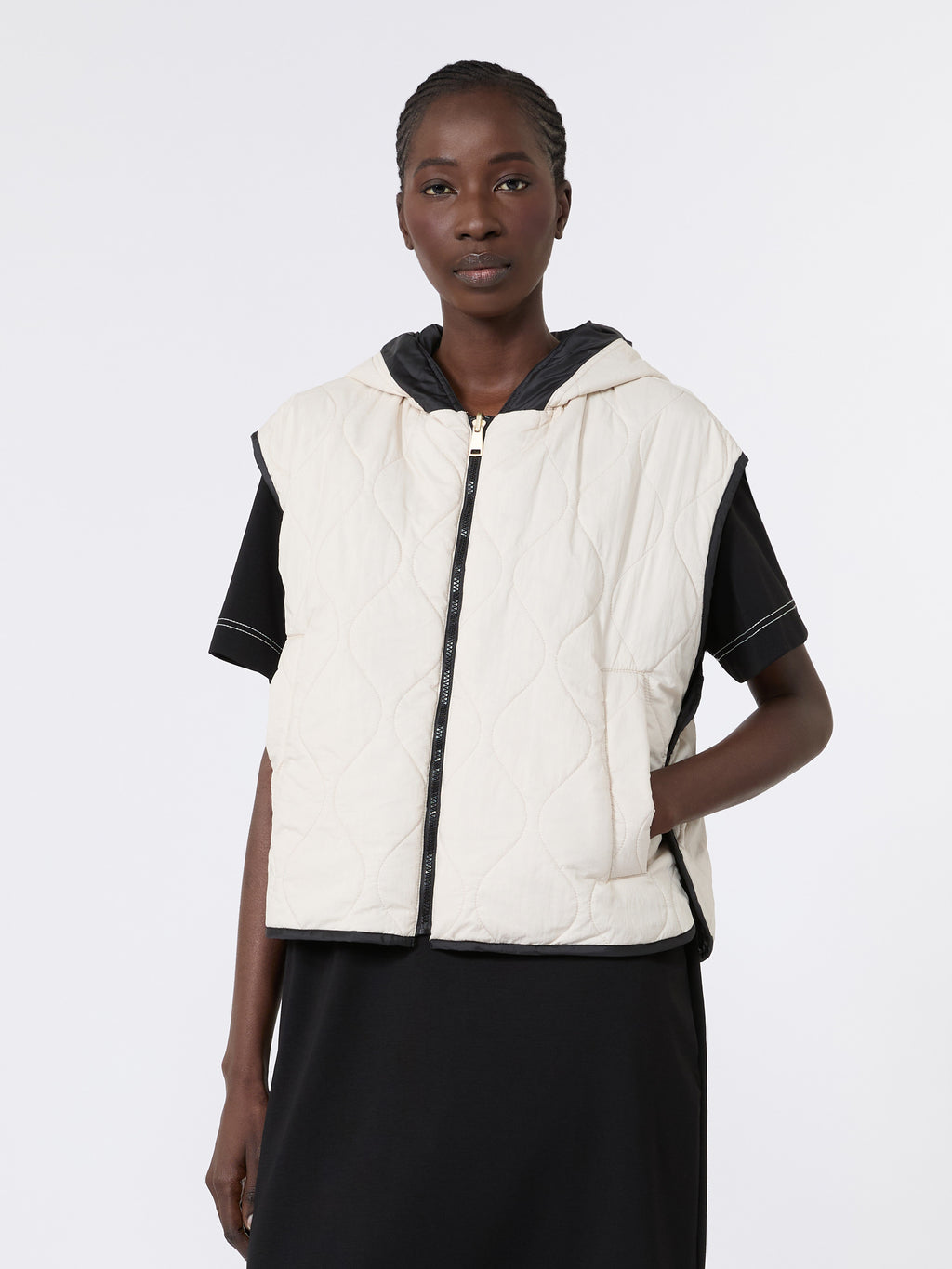 Reversible water-repellent canvas padded gilet - BLACK