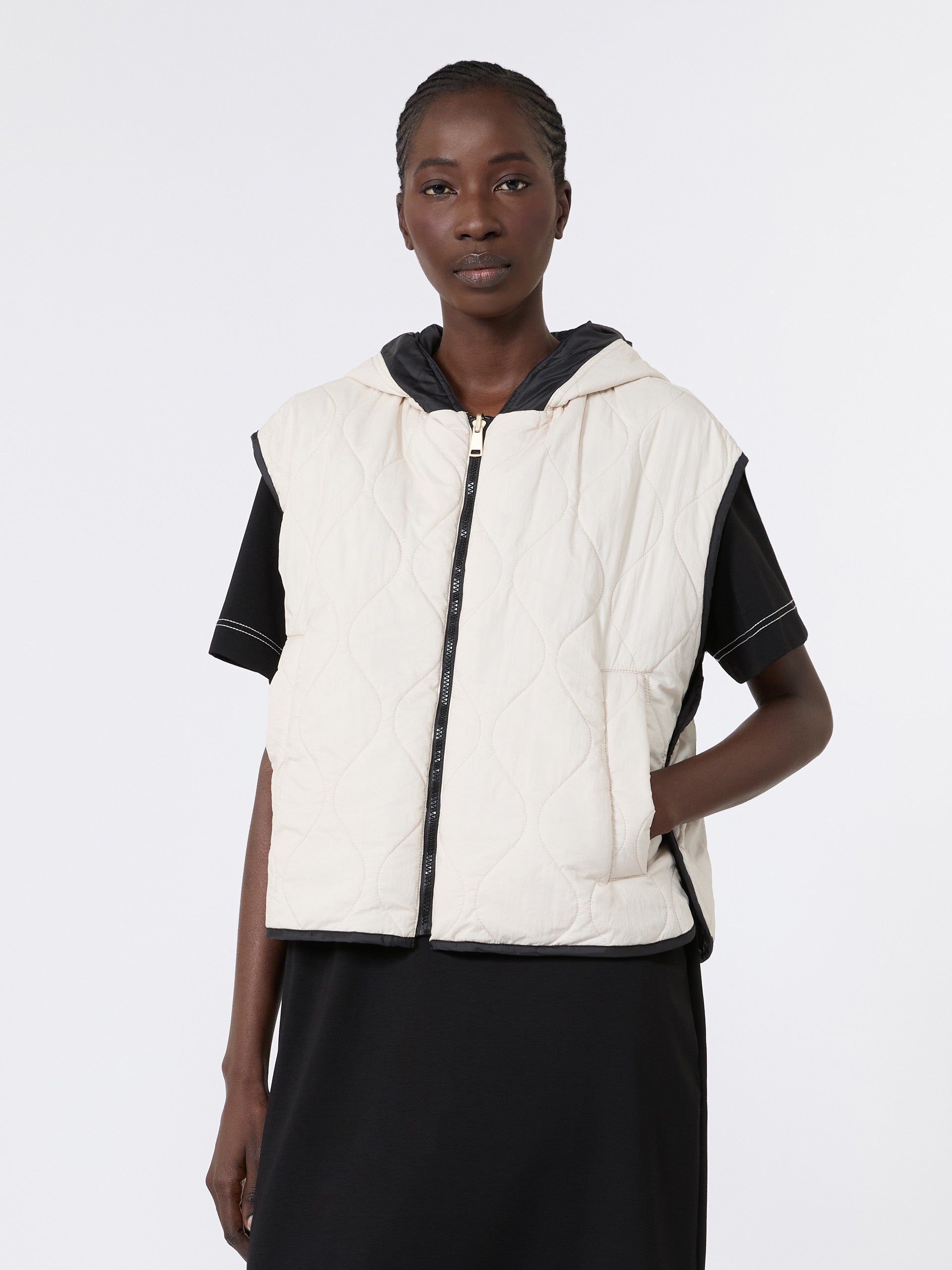 Reversible water-repellent canvas padded gilet - BLACK