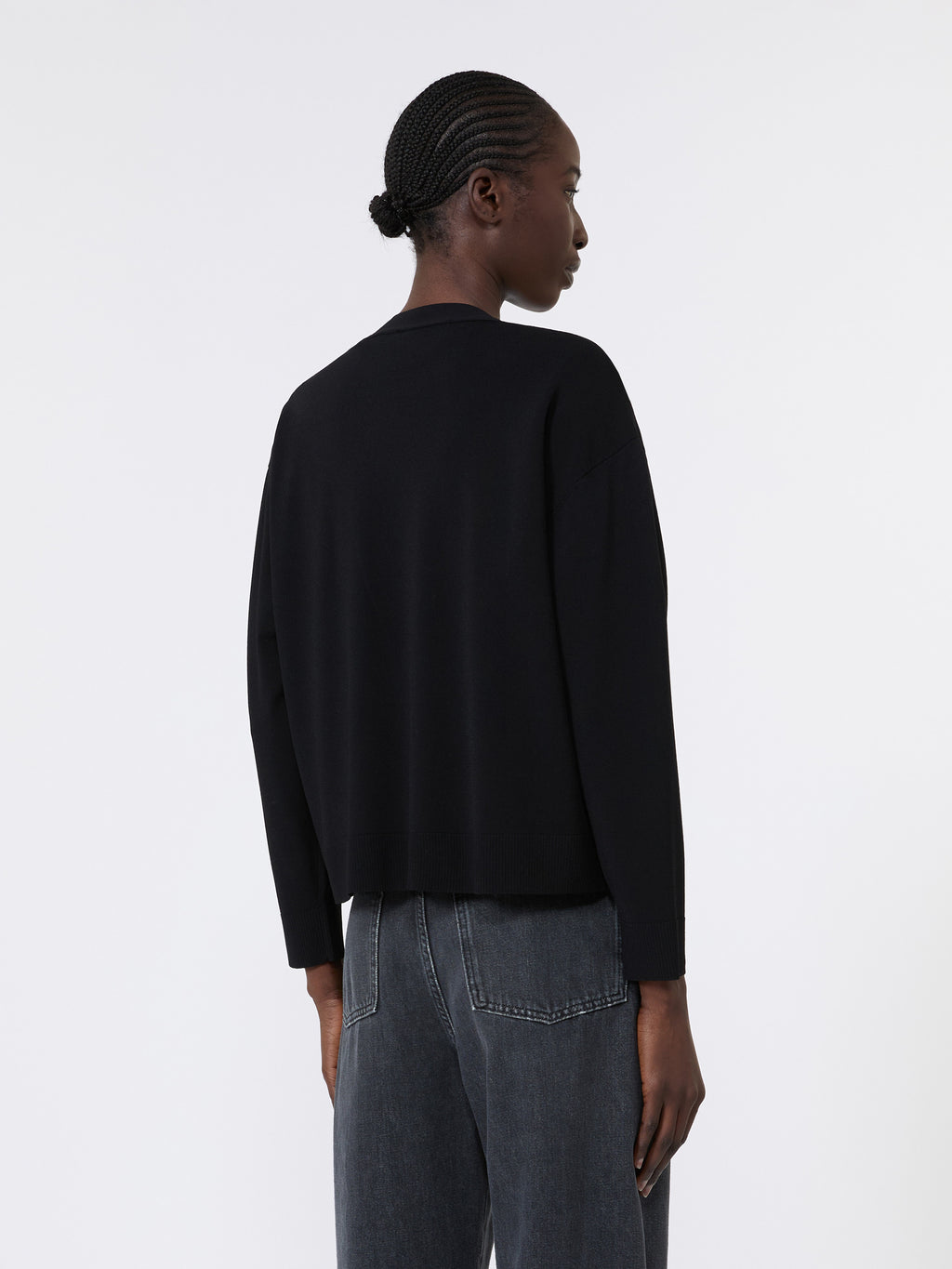 Viscose yarn V-neck cardigan - BLACK
