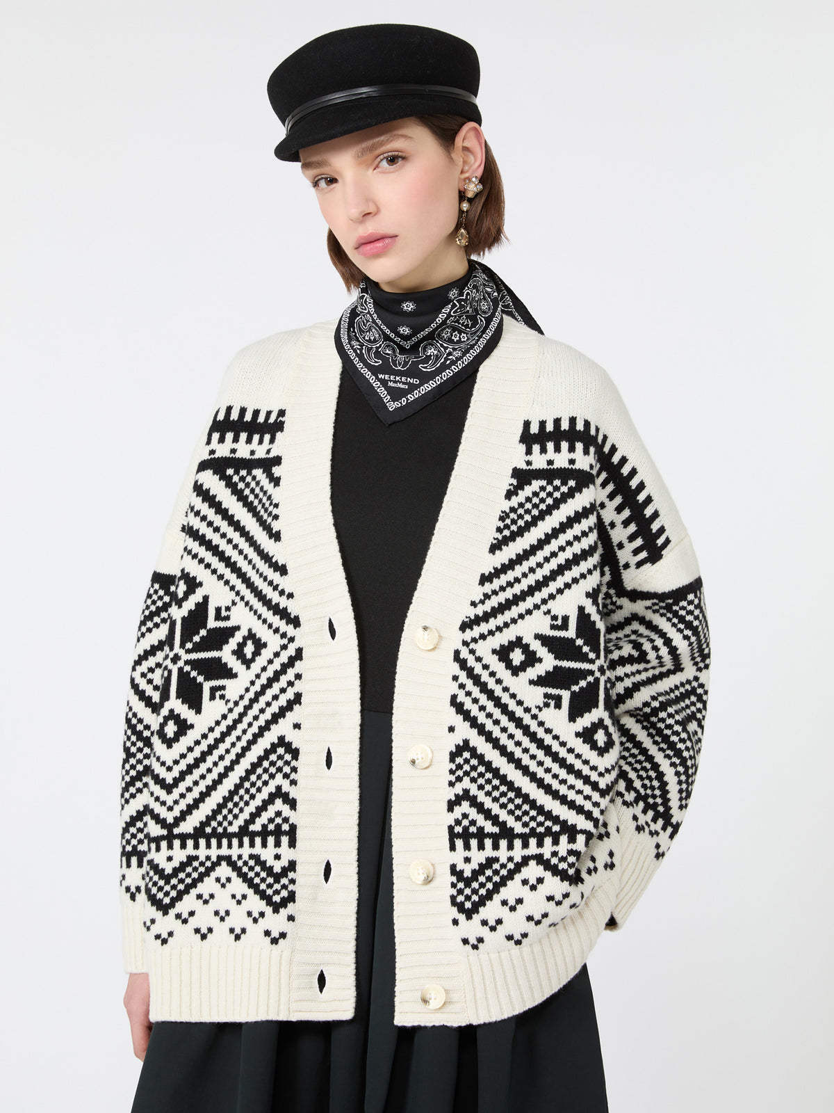 Jacquard wool cardigan