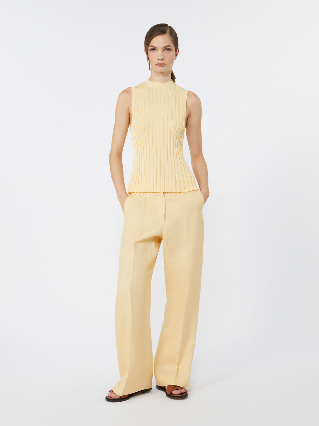 Stretch viscose yarn jumper - LIGHT YELLOW