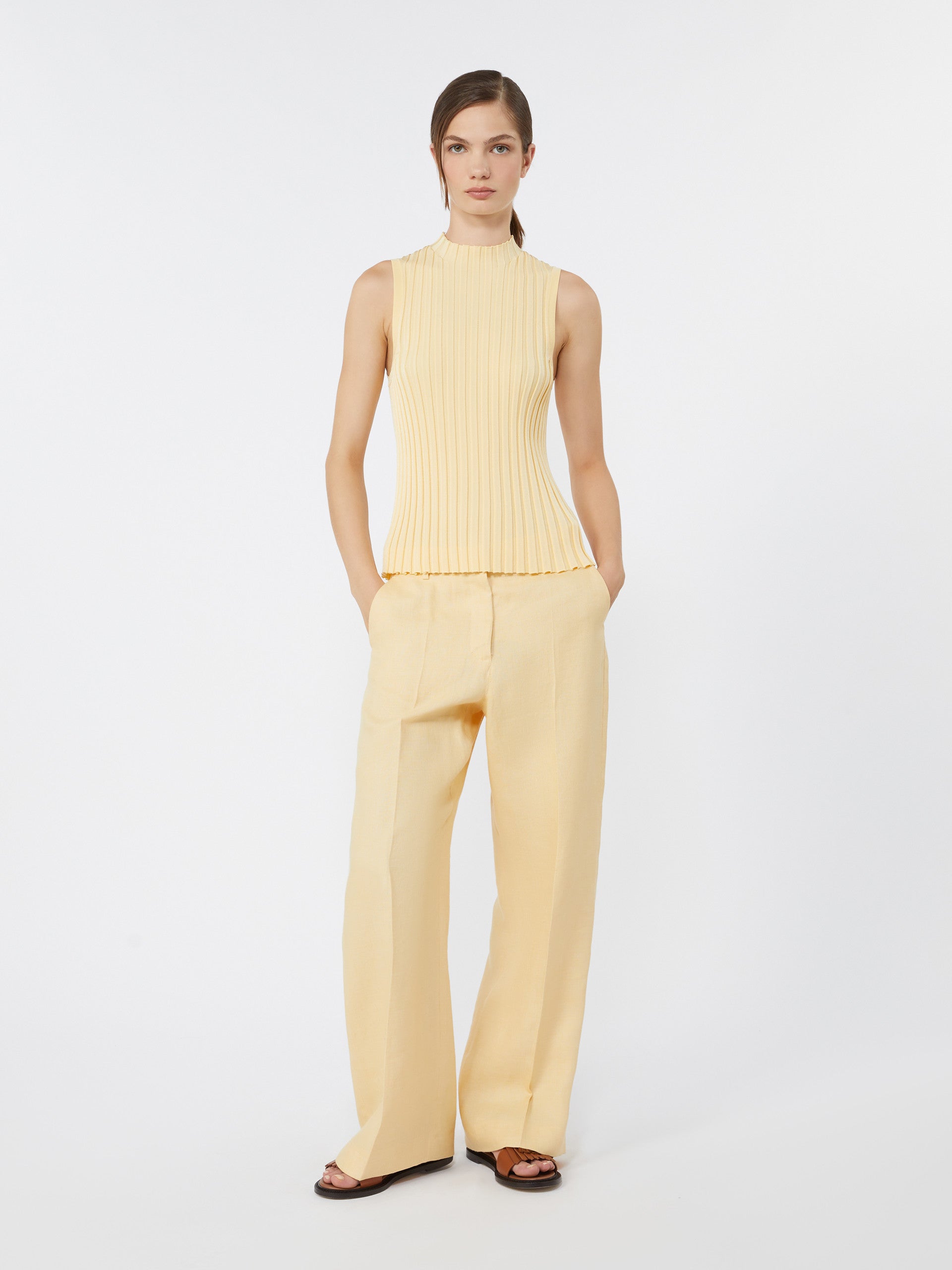 Stretch viscose yarn jumper - LIGHT YELLOW