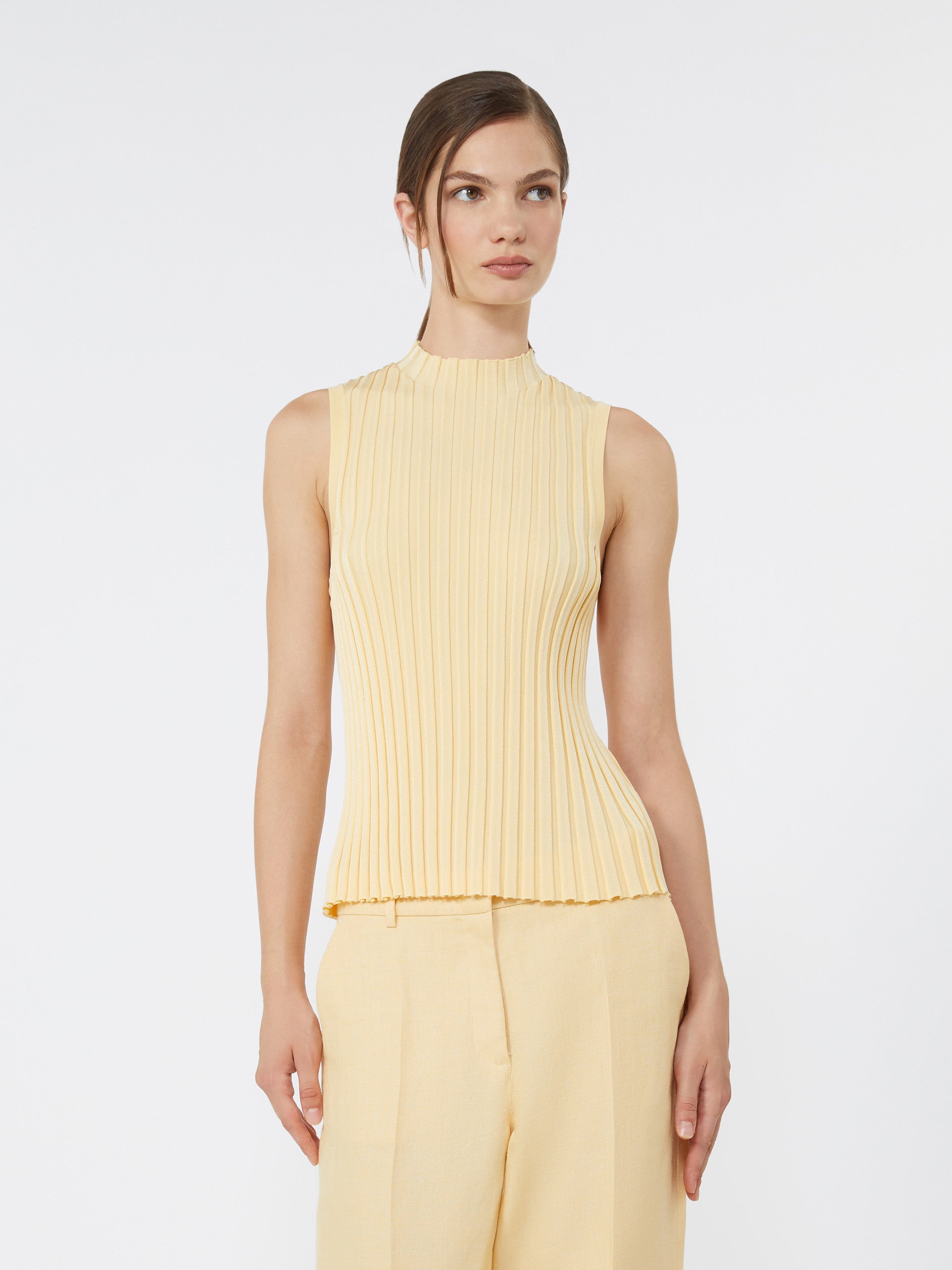 Stretch viscose yarn jumper - LIGHT YELLOW