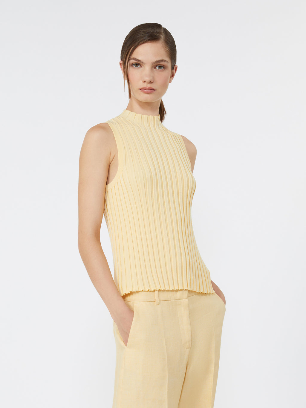 Stretch viscose yarn jumper - LIGHT YELLOW