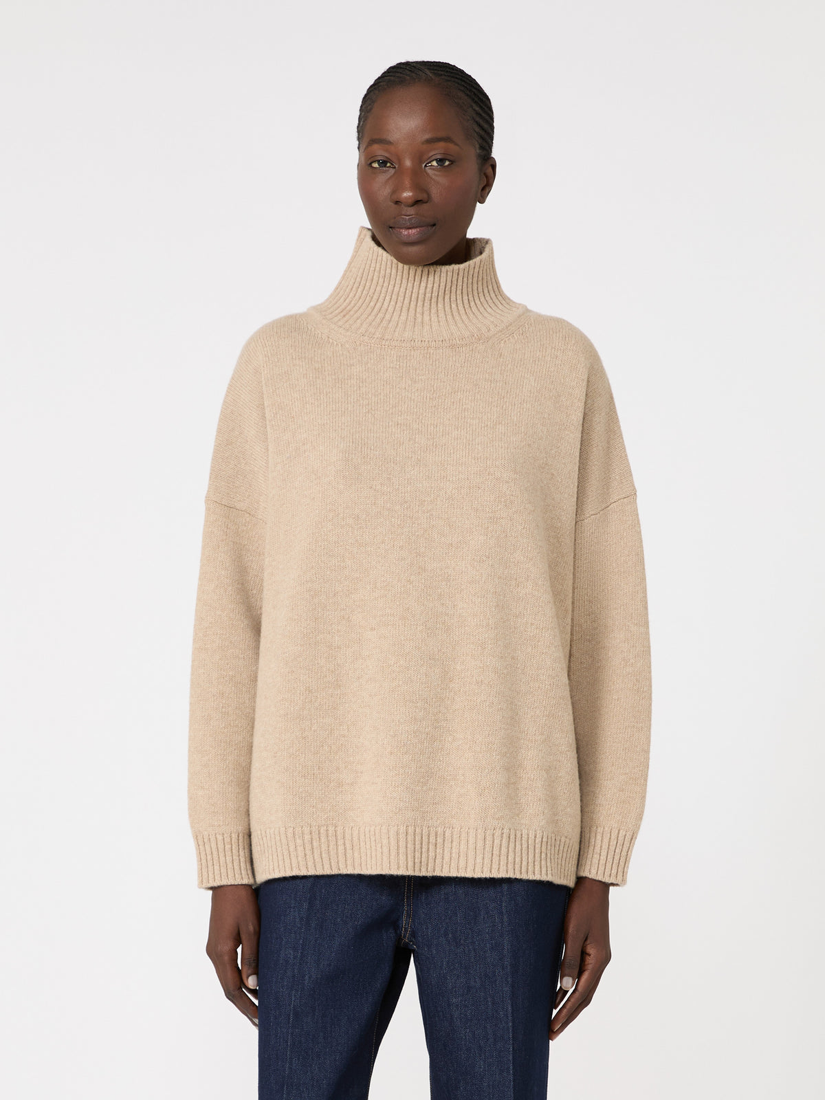 Wool knit turtleneck jumper - BEIGE