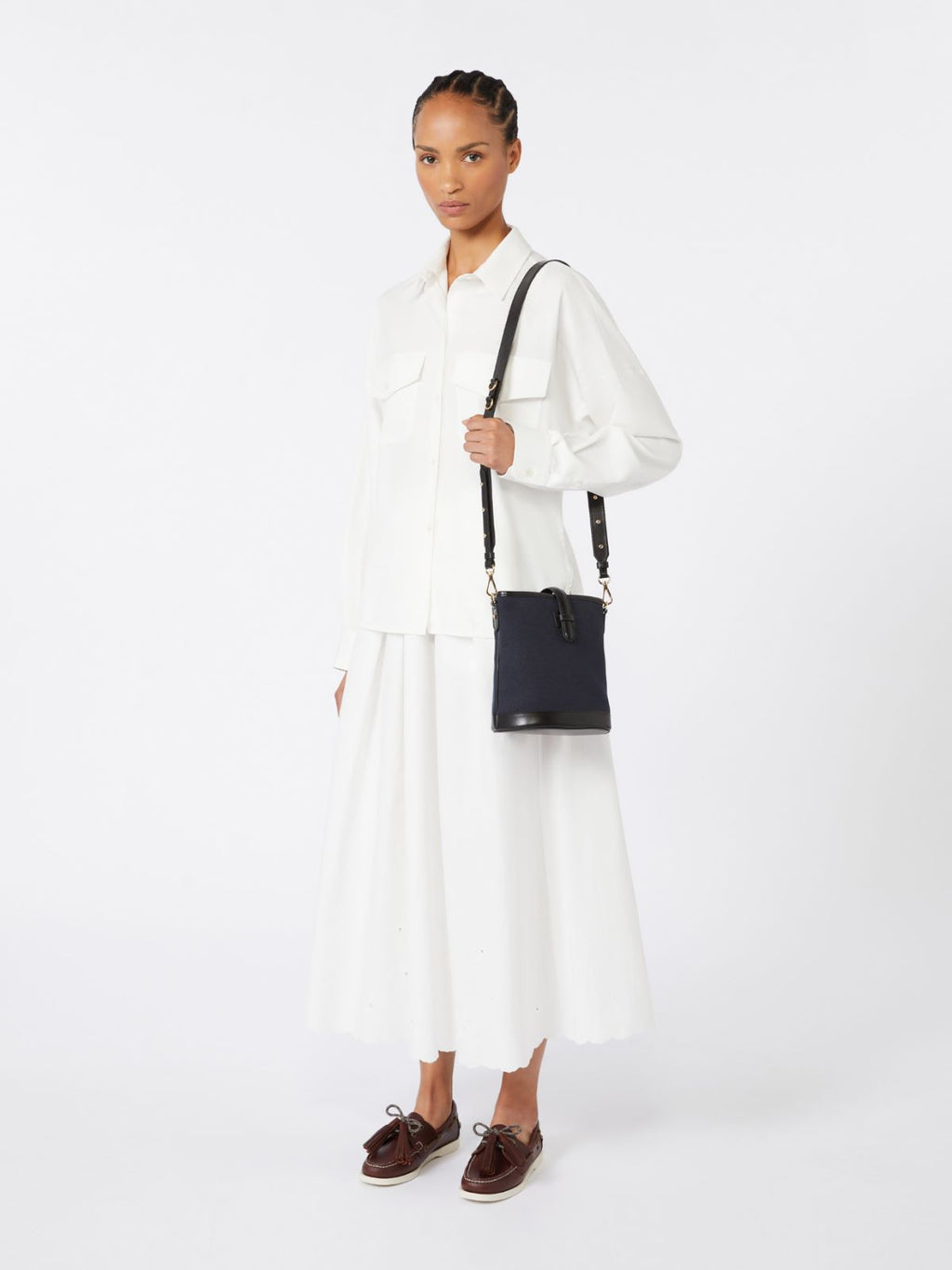 Small canvas and leather bucket bag - ULTRAMARINE