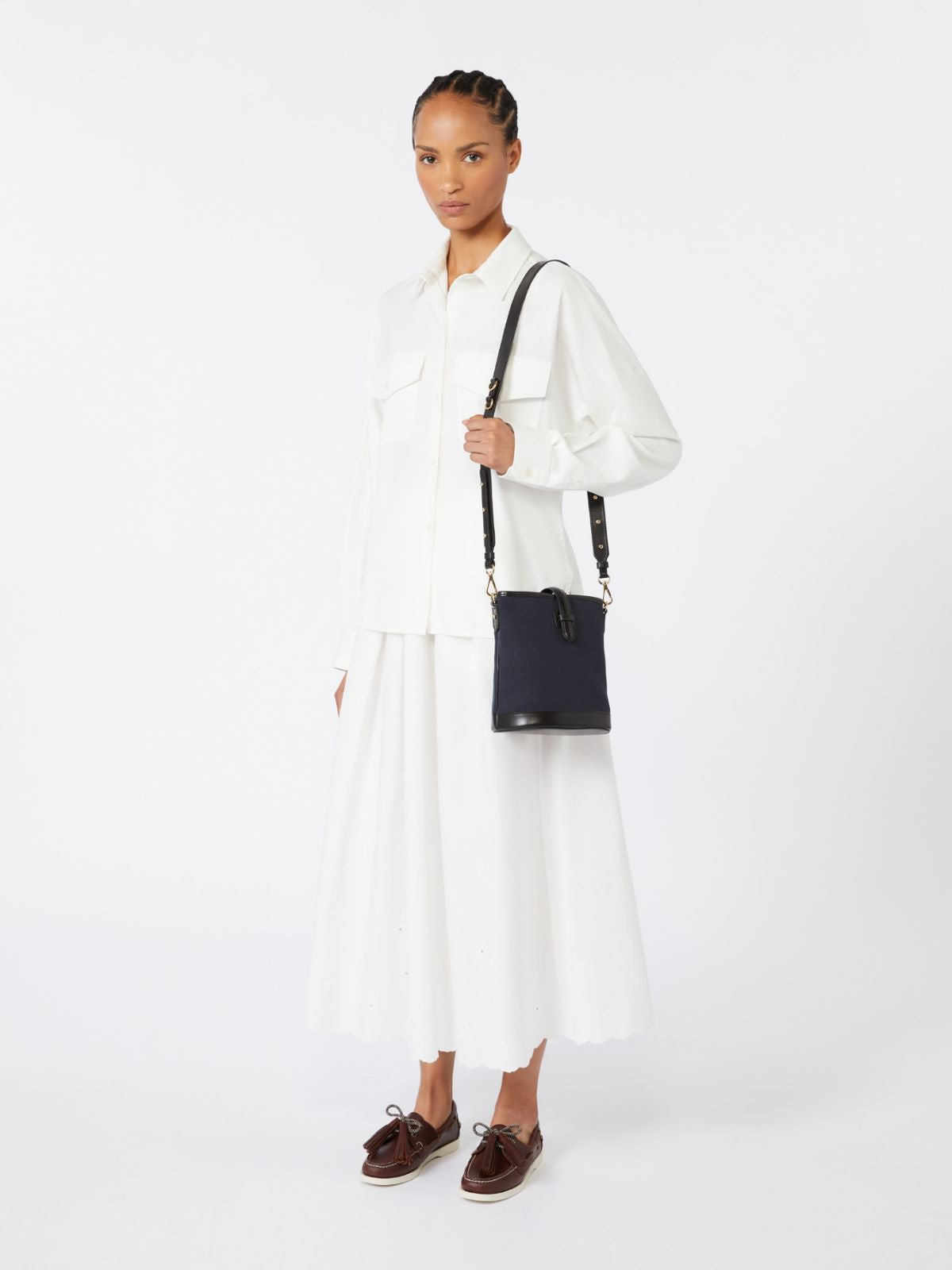 Small canvas and leather bucket bag - ULTRAMARINE