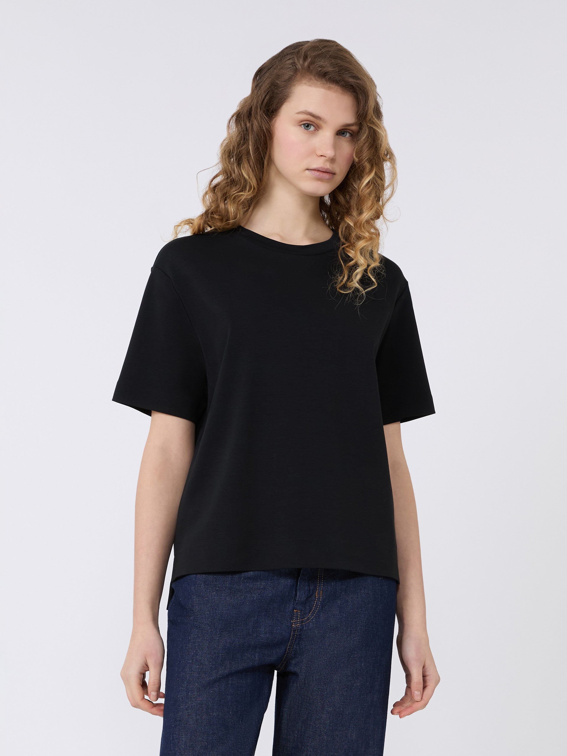 Cotton jersey boxy T-shirt - BLACK