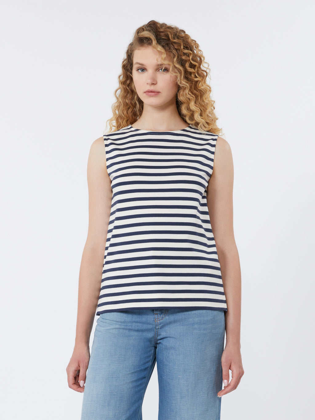 Sleeveless interlock jersey top - NAVY
