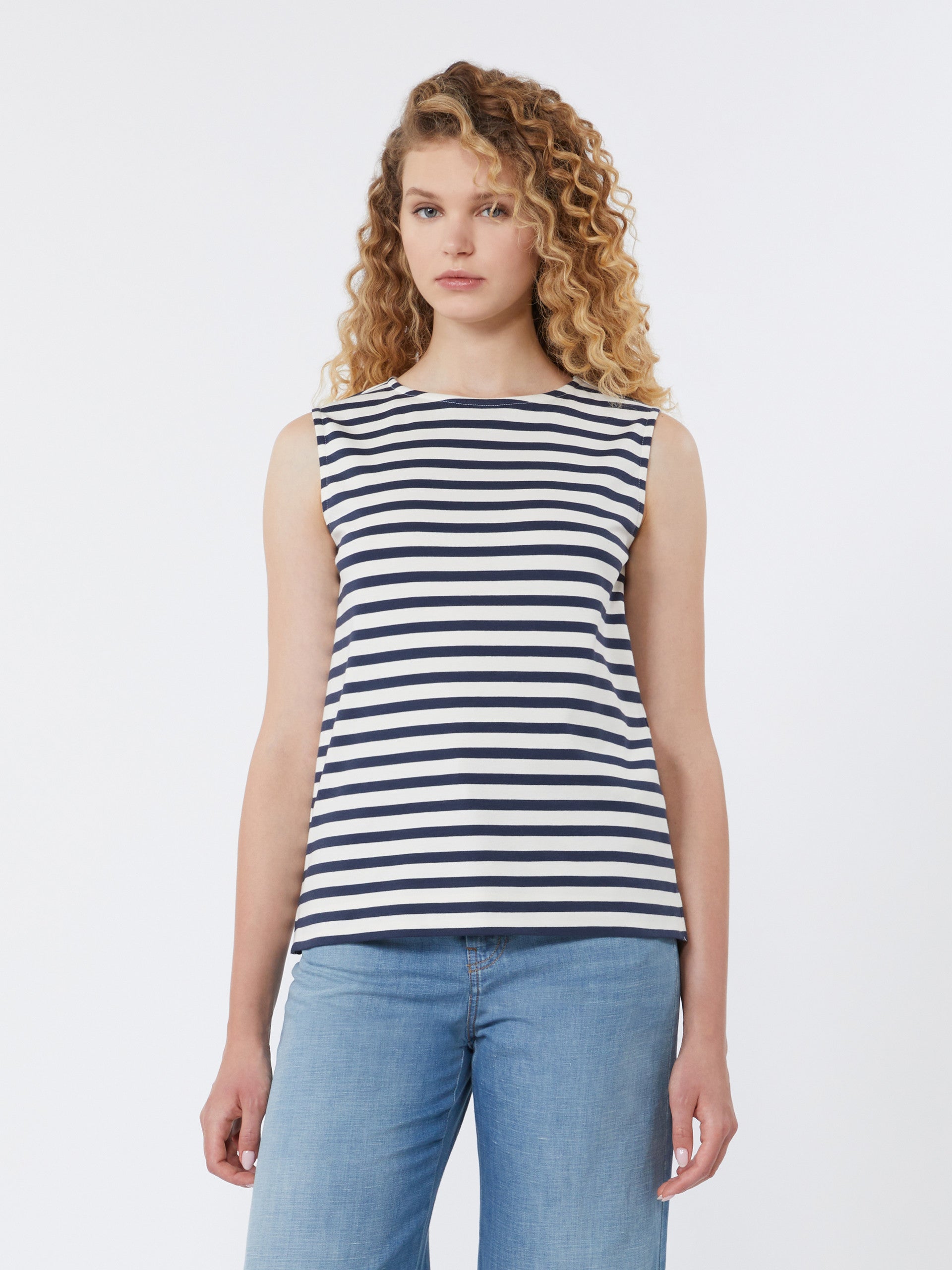 Sleeveless interlock jersey top - NAVY