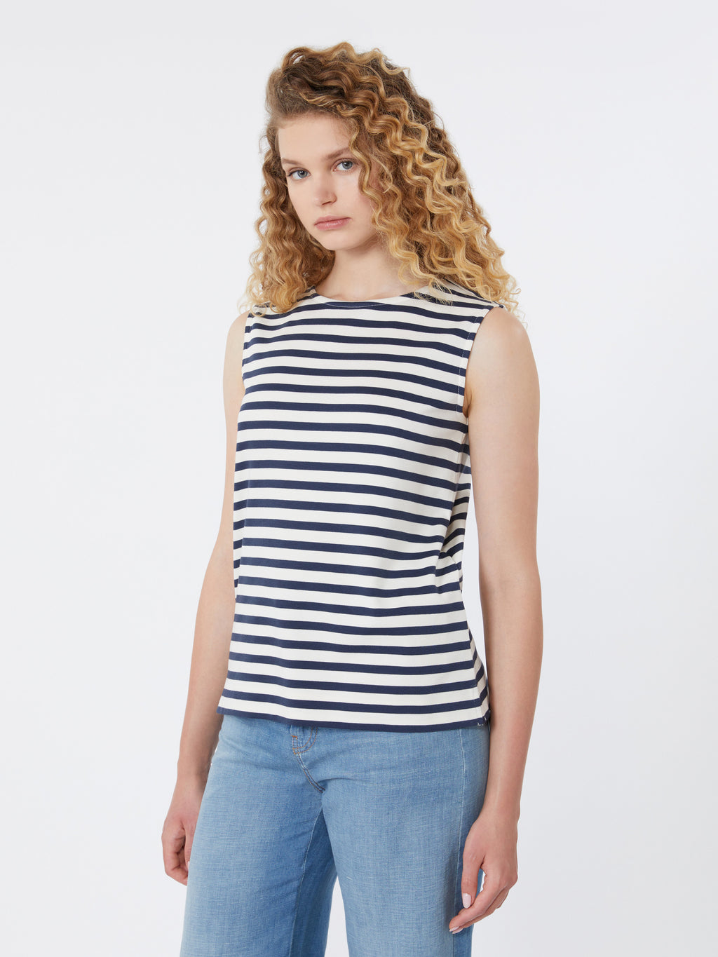 Sleeveless interlock jersey top - NAVY