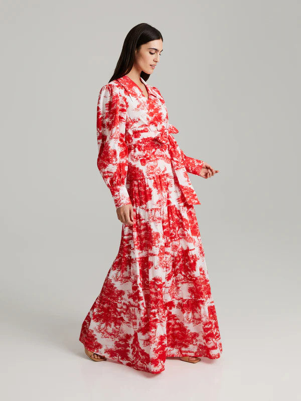 Andiata, Calypso Wrap Blouse Red Toile de Jouy
