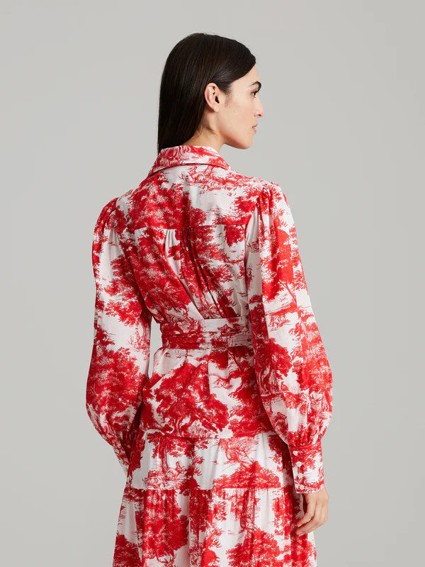 Andiata, Calypso Wrap Blouse Red Toile de Jouy