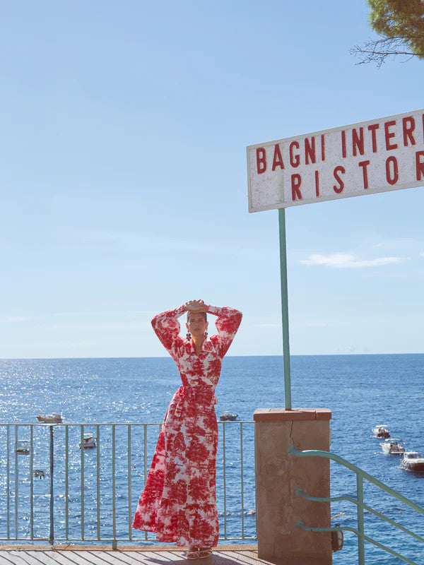 Andiata, Calypso Wrap Blouse Red Toile de Jouy
