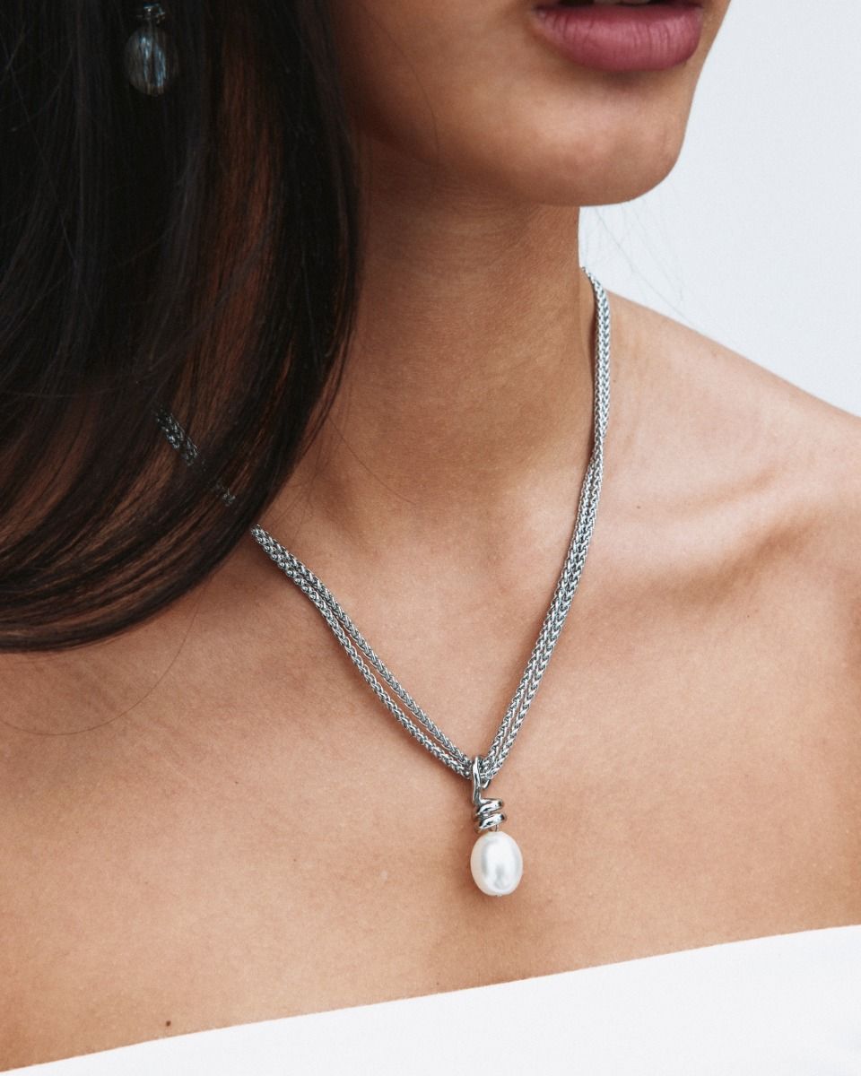 Swivel Necklace Pearl L Steel