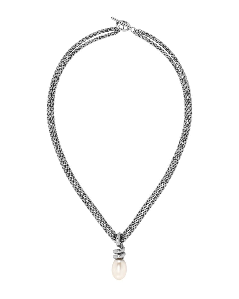Swivel Necklace Pearl L Steel