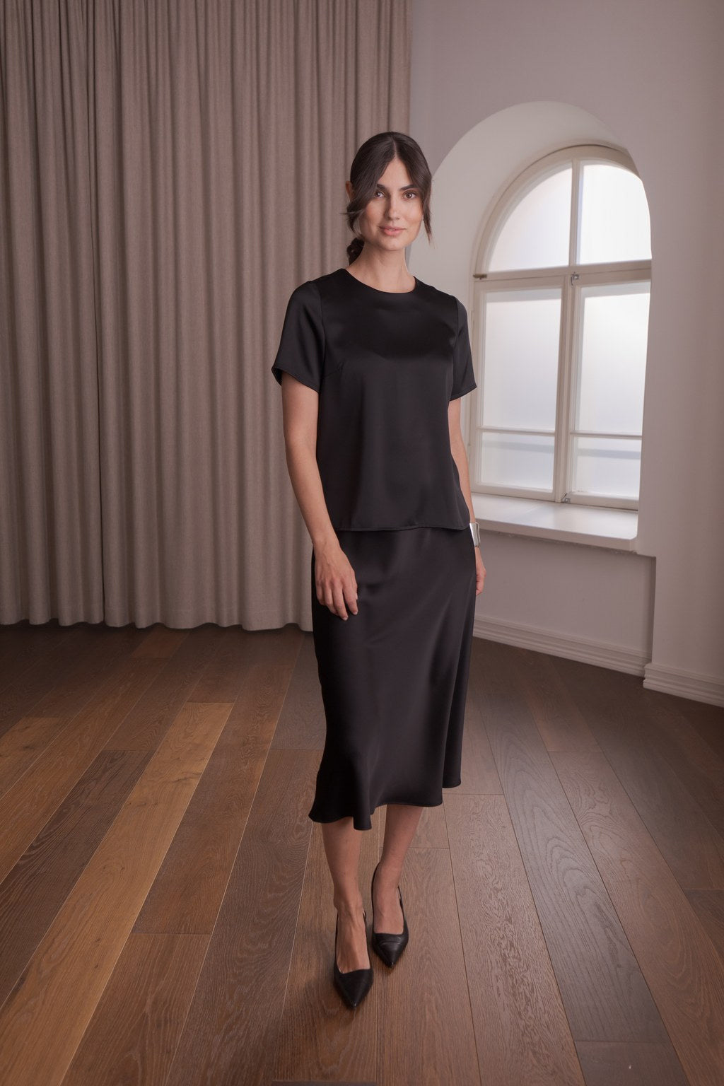 Original Story, Tessa Satin Shirt Black