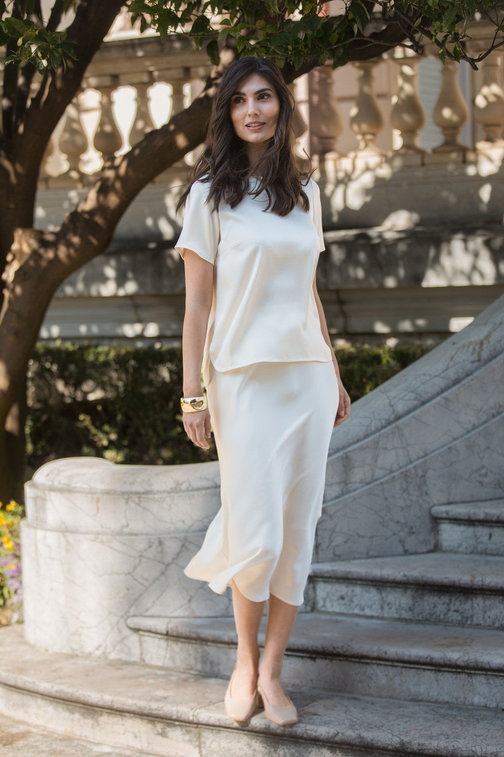 Original Story, Tianna Midi Satin Skirt Cream