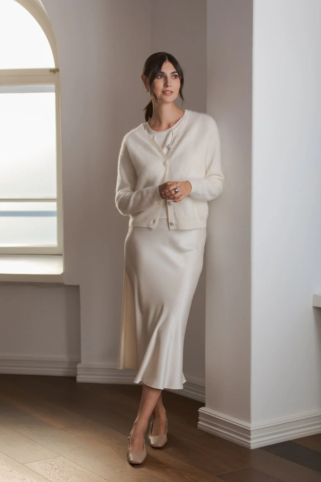 Original Story, Tianna Midi Satin Skirt Cream