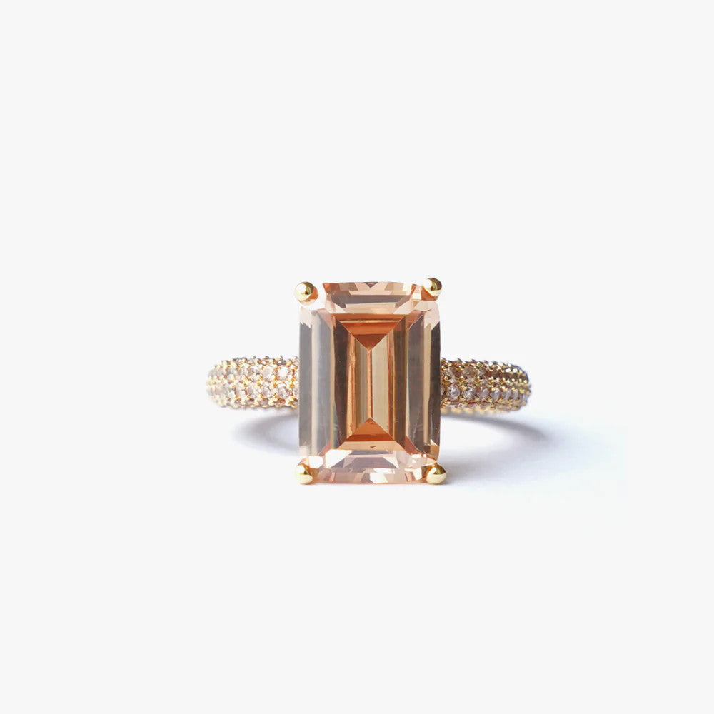Izabel Display, Mega rectangle ring beige gold