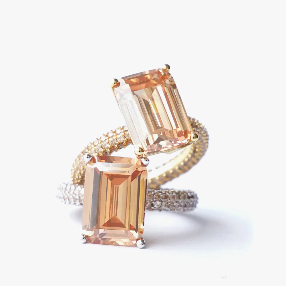 Izabel Display, Mega rectangle ring beige gold