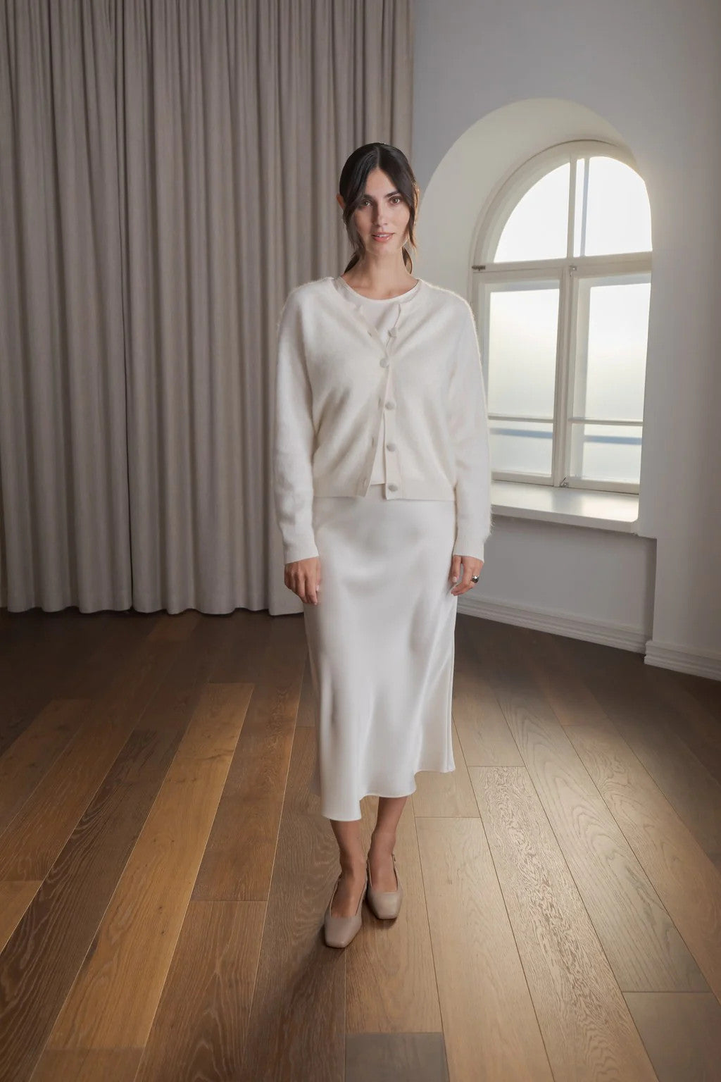 Original Story, Tianna Midi Satin Skirt Cream