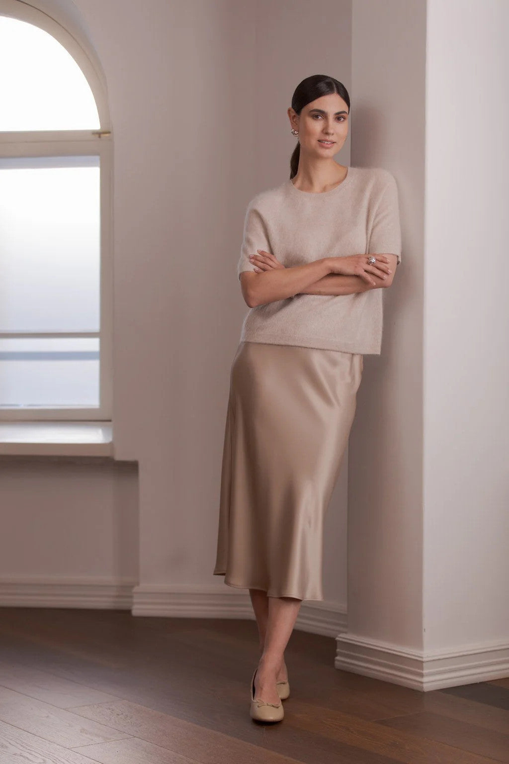 Original Story, Tianna Midi Satin Skirt Latte
