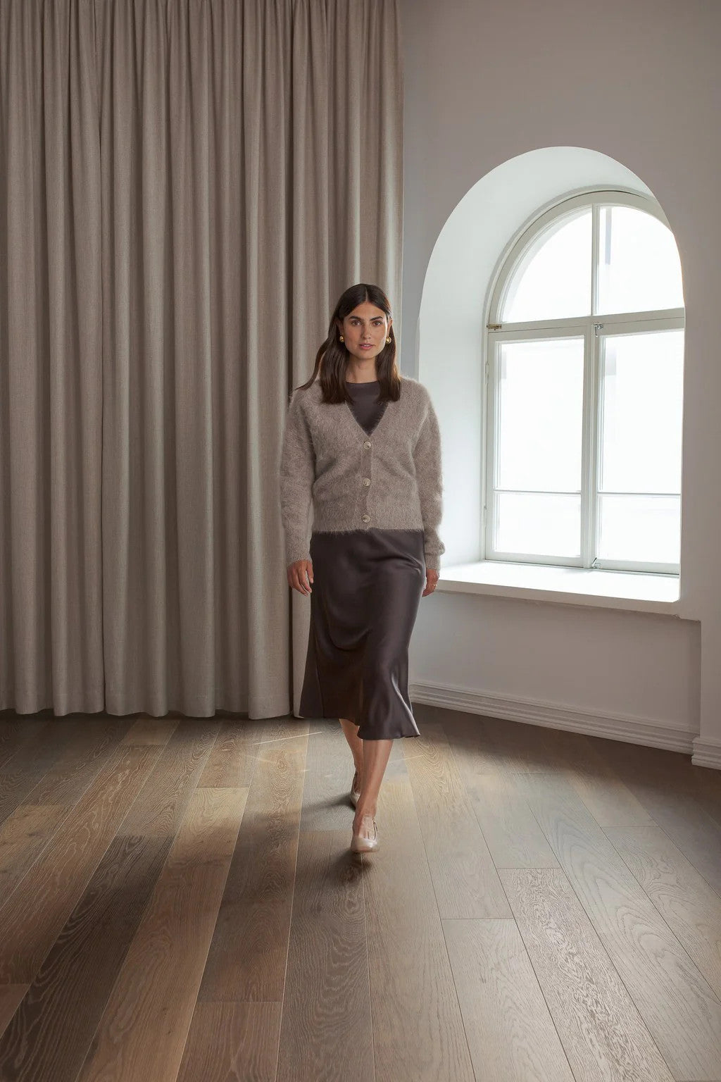 Original Story, Tianna Midi Satin Skirt Dark Chocolate