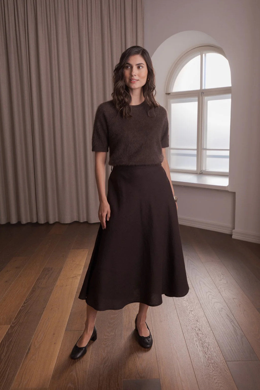 Original Story, Liana Linen Skirt Dark Chocolate